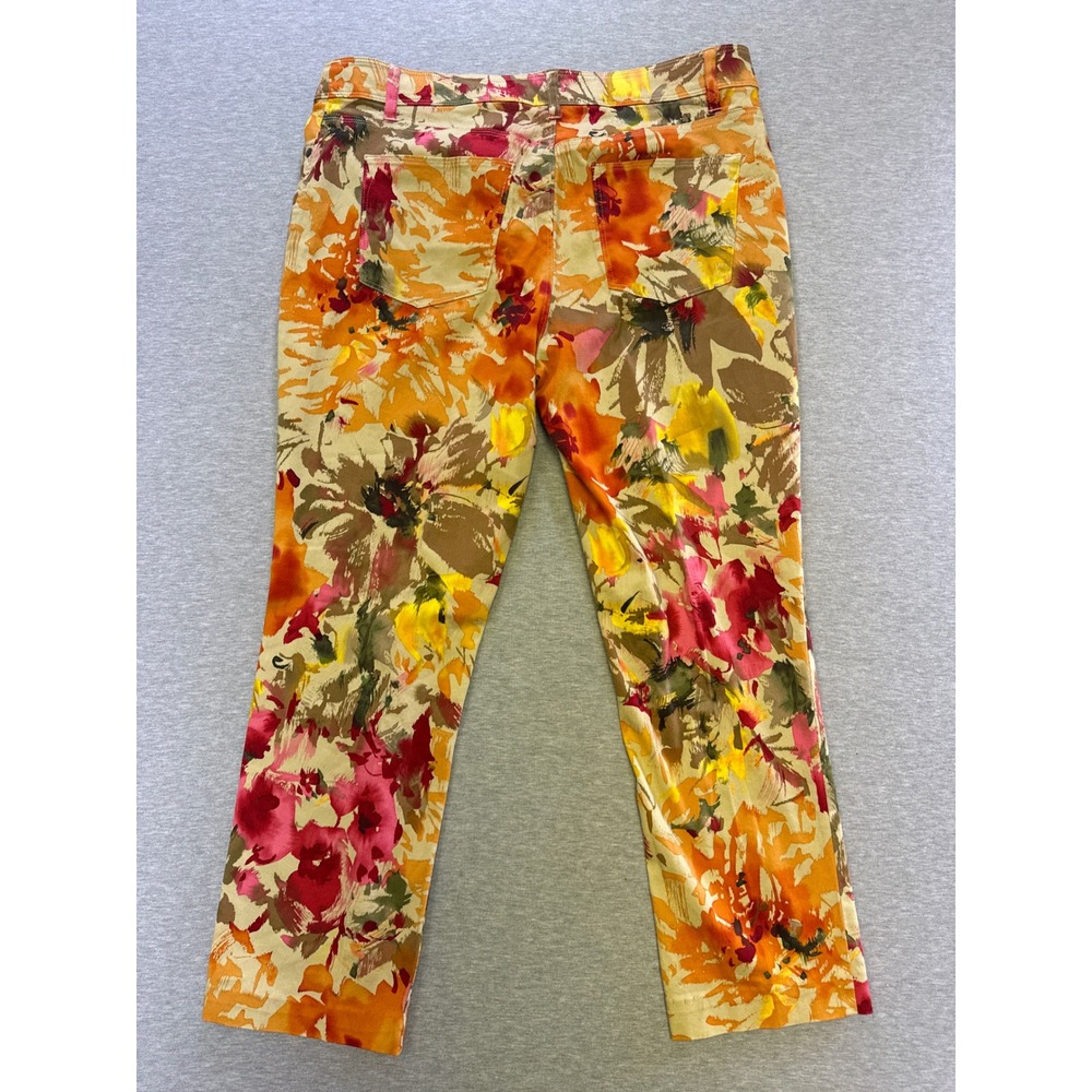 Peck & Peck Floral Ankle Pants Womens 12 Multi Color Stretch Cotton Straight Leg - Picture 2 of 6